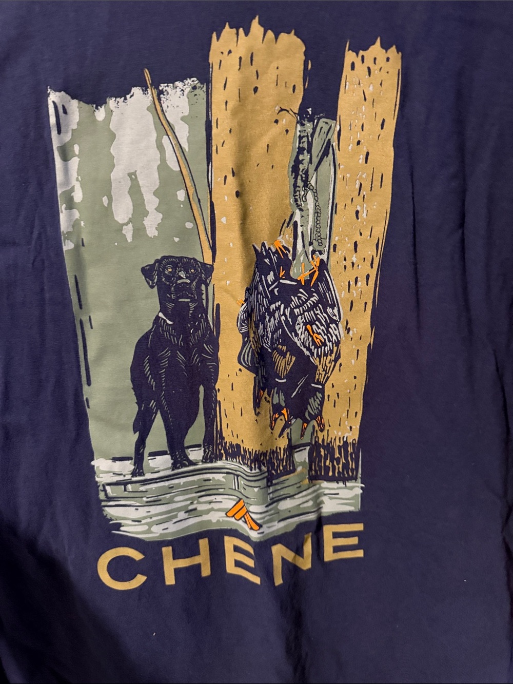 Comfort Colors Navy Graphic Hunting Dog Pocket Tee with Gold Accents